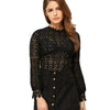 2022 New Women Summer Long Sleeve Lace Sexy Blouse Black White Tops Women Tee Shirt Femme