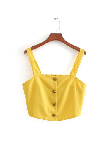2022 New Women vintage candy color linen sling tee shirt spaghetti strap buttons camis tank ladies summer vest sling tops LS2335