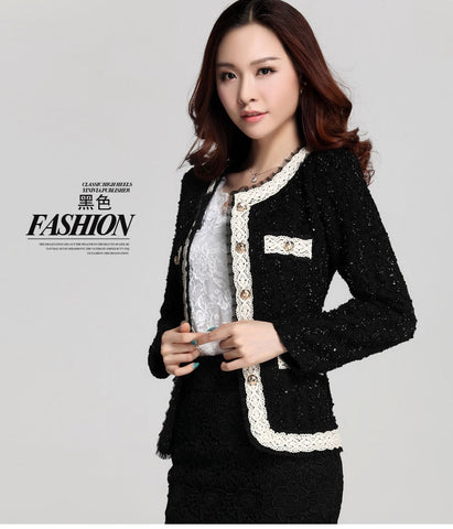 New blazer women paillette formal blaser jacket for woman work wear plus size lady coat suits top tunic white,black S~XXL