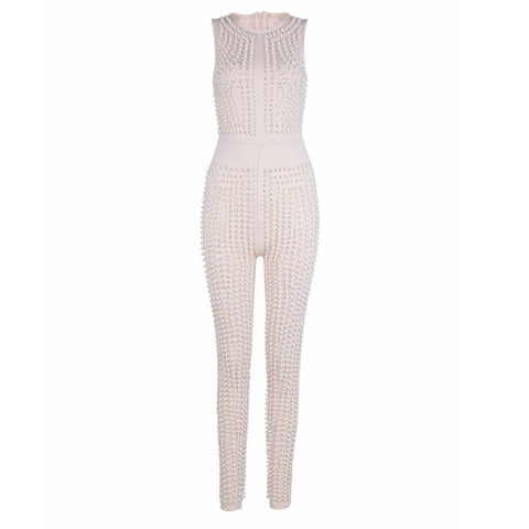 2022 Newest Summer Jumpsuit Women Celebrity Party Sleeveless O-Neck Beading Sexy Night Out Full Length Bodysuit Women Wholesale