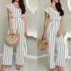 2022 Newly Summer Fashion Women Ladies Jumpsuits 2 Style Short Ruffles Sleeve Striped Slim Belt High Waist Jumpsuits