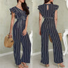 2022 Newly Summer Fashion Women Ladies Jumpsuits 2 Style Short Ruffles Sleeve Striped Slim Belt High Waist Jumpsuits