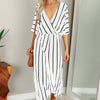 Plus Size Casual Deep V Neck 3/4 Sleeve Striped Summer Wide Leg Long Playsuit Women Elegant Party Bodysuit Jumpsuits