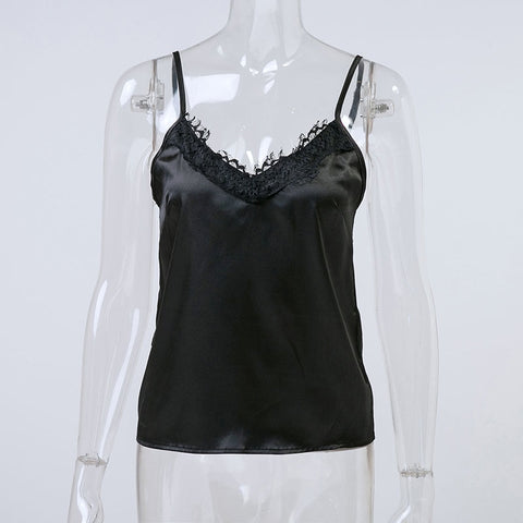Satin Women's Shirt Mike Strap Elegant Crop Top Sexy V neck Camis Women Short Sleepwear Female Lace Top Summer Party Blusa