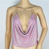 Sexy Summer Cop Top Metal Sequins Metal Halter Cropped Top Backless Harness Tube Deep V Neck High Quality Cropped feminino