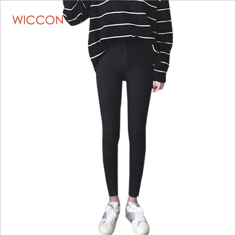 Slim High Waist Jeans Woman Female Casual Denim Trousers Women Skinny Pencil Pants Full Length Spodnie Damskie Jeans WICCON