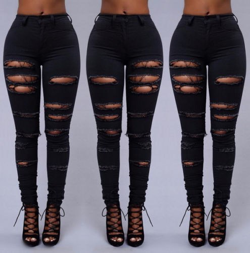 Slim Jeans for Women New Fashion Summer Ripped Skinny Denim Jeans Sexy Hole Jeans White Black High Waist Pencil Jeans