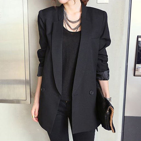 2022 Solid Long Style Black Women Jacket and Blazer Female Notched Collar Asymmetrical Chic Ladies Blazers feminino
