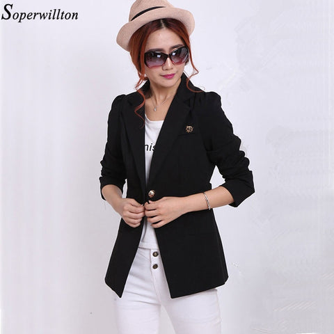 Spring Autumn Fall Blazer Long Sleeve Single Breasted Women Coat Slim Fitted Short Jackets Feminina Tops  work wear #BL12
