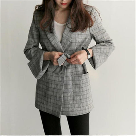 Spring Autumn Female Elegant Plaid Blazer Casual Slim Women Blazers and Jackets Plus Size Office Ladies Workwear