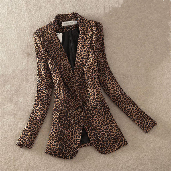 Spring Autumn Korean New Long-sleeved Leopard Suit Jacket Ladies Casual One Button Coat  Women Blazers Outwear Z462