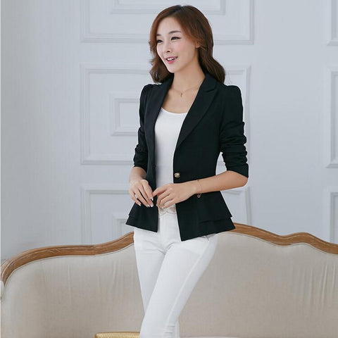 Spring Autumn New Women Blazer Long-Sleeved Small Suit Female Coat Slim Lotus Leaf Woman Suit Candy Colors Slim Jacket 1011