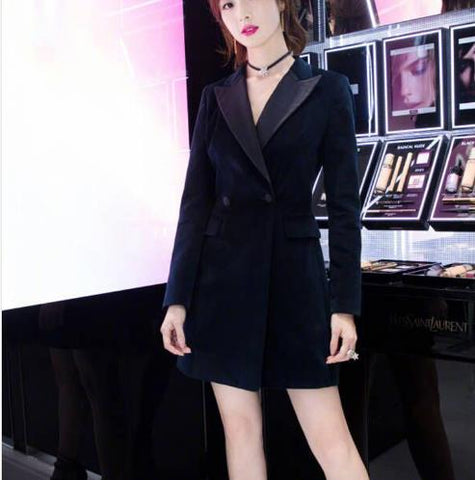 Spring Autumn Women's Blazers New Fashion Velvet Jackets Suit European Style double Breasted Slim Lapel Office Lady Blazer
