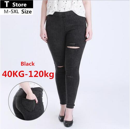 Spring Black Ripped Jeans Women Holes In Knees Tight Denim Pants Femme High-Waisted Jeans Destroyed Trousers Female