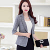 Spring Blazer Feminino Elegent Three Quarter Sleeve Plaid Slim Suit Coat Single Button Casual Women Blazers And Jackets
