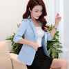 Spring Blazer Feminino Elegent Three Quarter Sleeve Plaid Slim Suit Coat Single Button Casual Women Blazers And Jackets