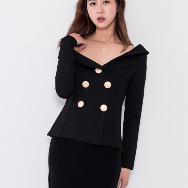 Spring Fashion Women Blazer Double Breasted Sexy Slash Neck Off Shoulder Female Slim Blazers Suit Jacket Outerwear