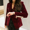 Spring Fashion Women Velvet Blazer Jackets Black Wine Red Gold Button Female Blazers feminino Casual Ladies Office Coat