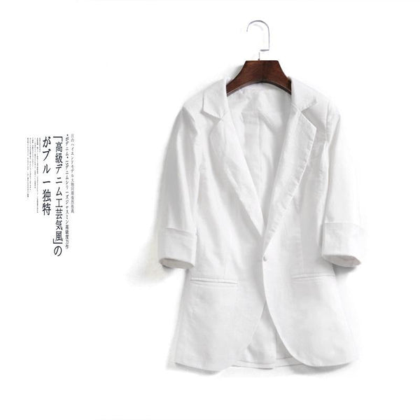 Spring Ladies Blazer Feminino Japan Style Three Quarter Sleeve Jacket Women Slim Slim Small Suit Cotton Coat White Navy