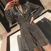 2022 Spring New Women Bling Sequined Party Long Blazer Dress Elegant Slim Fit Lapel Collar  Work Suit Female Jacket Coats