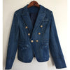 Spring New Women Navy Blue Denim Balzaer Female Double-breasted Slim Jeans Suit Vinatge Outwear
