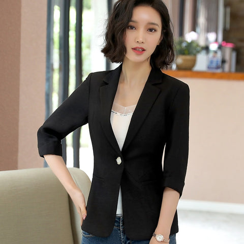 2022 Spring New blazer women fashion casual slim half sleeve white jacket office ladies plus size coat