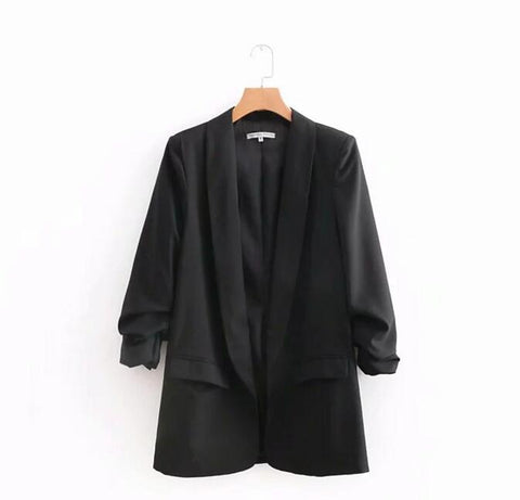 Spring Summer Thin Solid Blazers Jacket Long Sleeved Open Stitch Blazers Lady Loose Oversized Coat Streetwear JT045