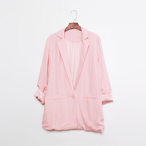 Spring Summer Women Suit Blazer Jacket Casual BF One Button Chiffon Women Blazers Coats Casual Plus Size Business Suit A365