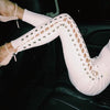 Spring lace up high waist jeans Women Street Elastic cotton mom skinny jeans sexy ripped white black denim pencil pants