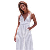 2022 Summer Backless Rompers Womens Striped print Jumpsuit Sexy Casual Elegant Sleeveless strap Long Trousers Overalls White