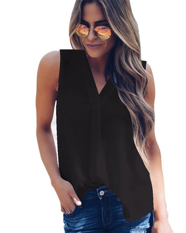 Summer Chiffon Womens Tops Blouses Plus Size Casual Loose Female Sleeveless Blouse Shirts Ladies Sexy V Neck Blouses Tops
