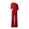 Summer Classic Women Solid Wide-leg Jumpsuit Spring One Shoudler Short Sleeve Long Playsuit Rompers With Belt Office Lady