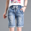 Summer Fashion Street Women's Drawstring Elastic Waist Short Jeans Plus Size Half Denim Cuffs Trousers Boyfriend Shorts
