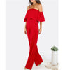 Summer Fashion brand Rompers Jumpsuit for Women off shoulder elegant Short Sleeve sexy Ruffle Female wide leg red Overalls
