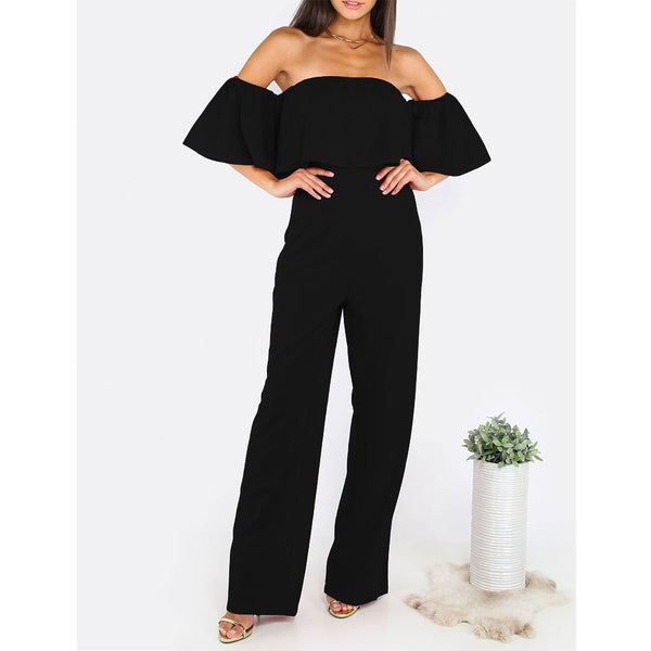 Summer Fashion brand Rompers Jumpsuit for Women off shoulder elegant Short Sleeve sexy Ruffle Female wide leg red Overalls