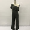 Summer Fashion brand one shoulder long pants Rompers Jumpsuit for Women 2022 Short Sleeve Ruffle sexy party Female Overalls