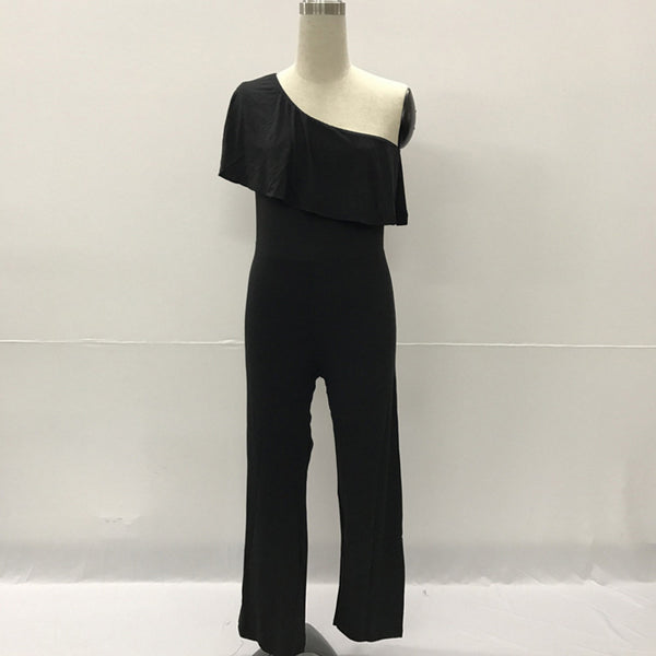 Summer Fashion brand one shoulder long pants Rompers Jumpsuit for Women 2022 Short Sleeve Ruffle sexy party Female Overalls