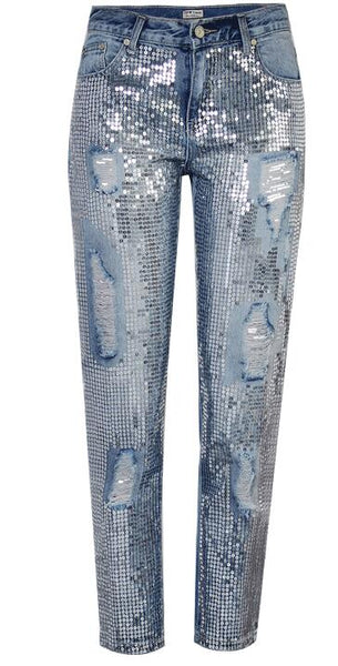 2022 Summer Loose Mom High Waist Vintage Jeans Woman Denim Sequins Boyfriend Jeans Pants Female Ripped Jeans For Women Trousers