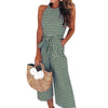 2022 Summer New Sexy Off Shoulder Striped Belt Rompers Sleeveless Women Jumpsuit Casual Streetwear Playsuit Ankle Length Pants