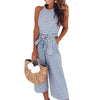 2022 Summer New Sexy Off Shoulder Striped Belt Rompers Sleeveless Women Jumpsuit Casual Streetwear Playsuit Ankle Length Pants