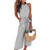 2022 Summer New Sexy Off Shoulder Striped Belt Rompers Sleeveless Women Jumpsuit Casual Streetwear Playsuit Ankle Length Pants