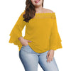 2022 Summer Off Shoulder Ruffle Sleeve Solid Blusas Plus Size XL-4XL Blouse Shirt Women Elegant Top WS9316X