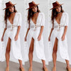 2022 Summer Plus Size Pareo Beach Cover Up Women Short Sleeve V Neck Dress Robe De Plage Beach Wear Swimwear Vestidos Cover Up