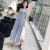 Summer Rompers Womens Sexy Spaghetti Strap Jumpsuit Fashion Blue and White Striped Ruffle Hem Backless Casual Jumpsuit Hot