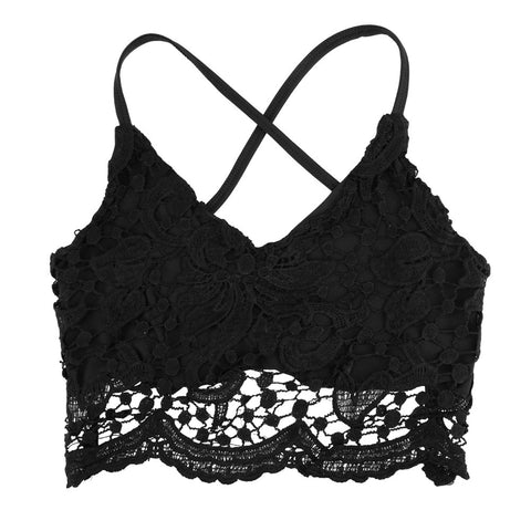 Summer Sexy Lace Tops Women Crop Top Crochet Lace Deep V Neck Spaghetti Strap Backless Tank Camisole Bralette Plus Size 5XL