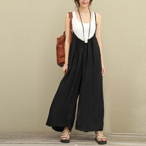 Summer Spring Rompers Womens Jumpsuits Vintage Strap Low Cut Sexy Leisure Loose Solid Overalls Big Large Size 5XL