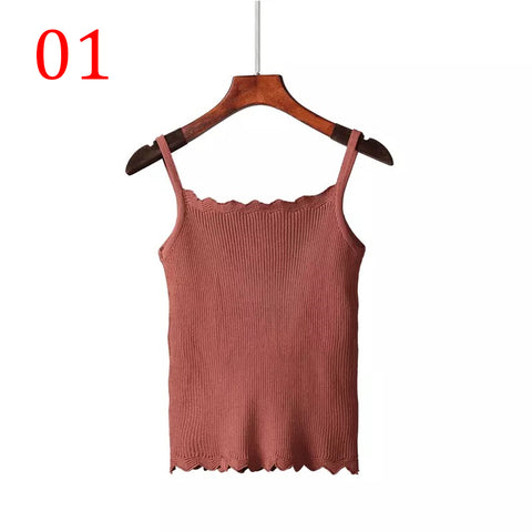 Summer Style Tank Tops For Women's Knitted Solid Color Crop Tops Cami Camisole Female Camisas Mujer