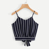 Summer Style Tank Tops For Women's Self Tie Back V Neck Striped Crop Tops Cami Camisole Female Camisas Mujer &308