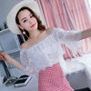 2023 Summer Women Hollow Out Mesh Shirt Sweet Floral Lace Blouse Ladies Half Sleeve Slash Neck Blouses Short Blusas Tops AB978