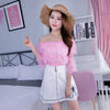 2023 Summer Women Hollow Out Mesh Shirt Sweet Floral Lace Blouse Ladies Half Sleeve Slash Neck Blouses Short Blusas Tops AB978